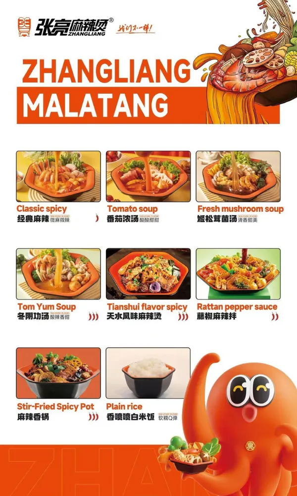 Menu poster with dishes at Zhangliang Malatang Spicy Hotpot, a Hot Pot Restaurant in National City