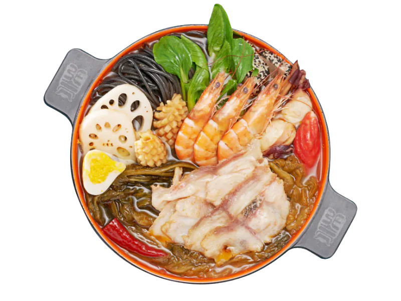 Seafood & fish hotpot with veggies at Zhangliang Malatang Spicy Hotpot, a Hot Pot Restaurant in National City